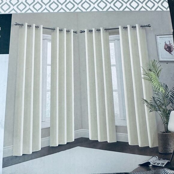 4-pc Elegant Drapery Cream Beige Tan Grommet Curtains Panels Set - Picture 6 of 6